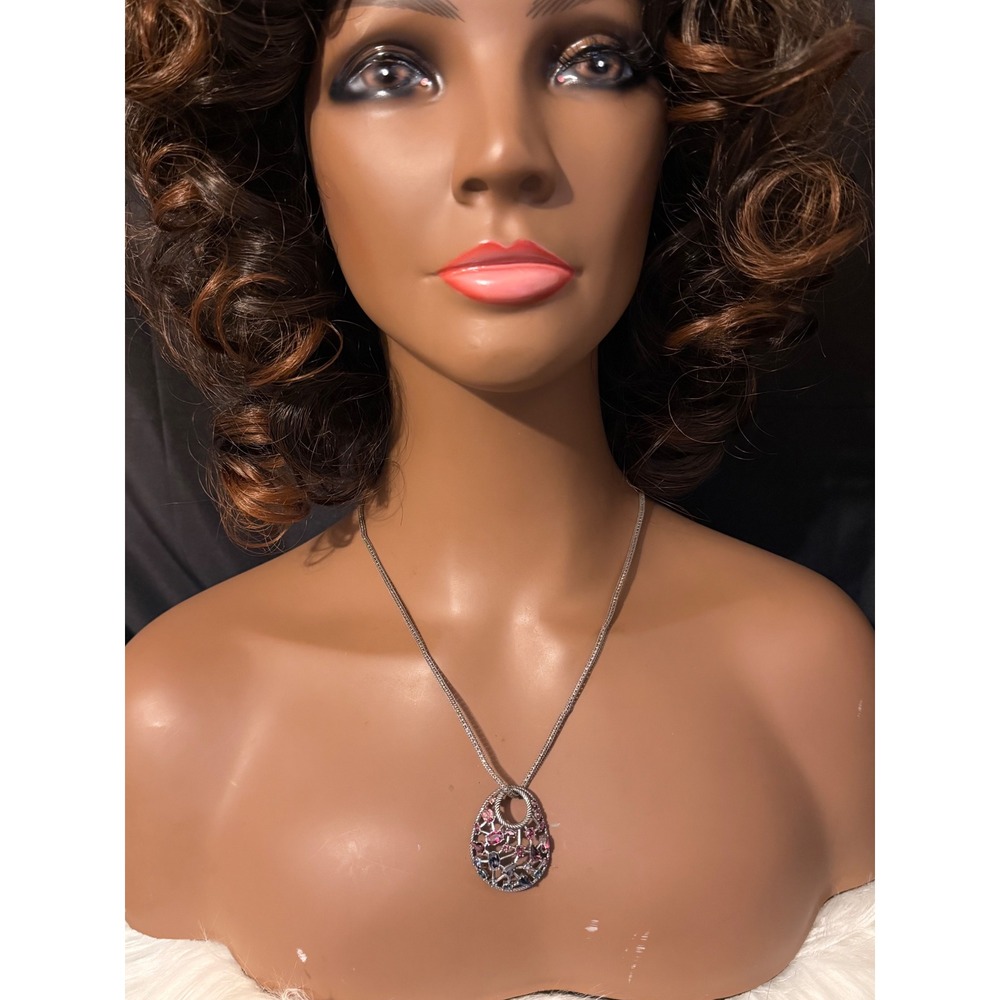 Brighton One Love Multi-Color Crystal Teardrop Pendant Mesh Necklace 18-20in - Picture 3 of 9